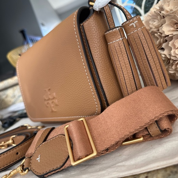 New Tory Burch Thea web flap crossbody tan - Picture 5 of 10